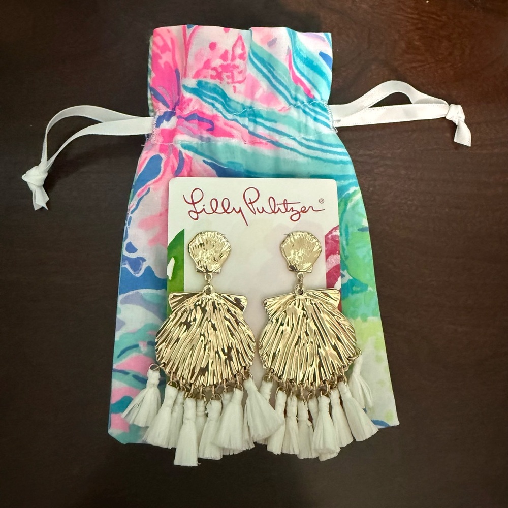 Lilly Pulitzer Gold Earrings with White Tassels